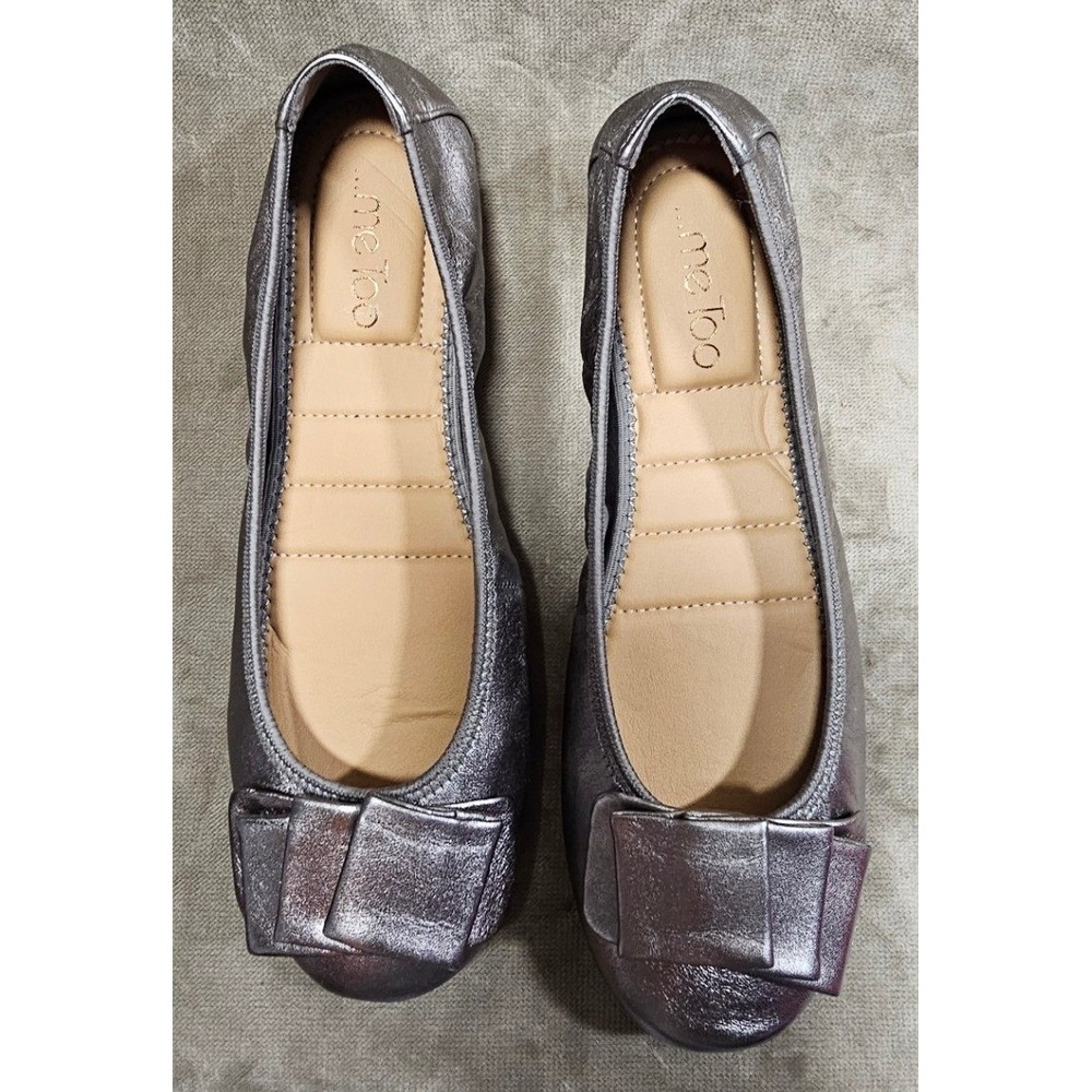 Me Too Lilyana205 Pewter Metallic Ballet Flats Bow Detail Size 11 M